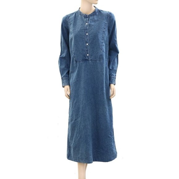 Nili Lotan Solid Denim Shirt Long Maxi Dress Long Sleeve Cotton XS